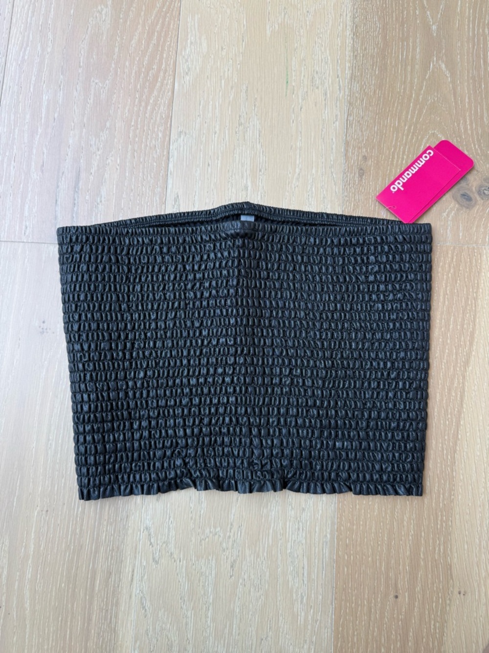 NEW Commando Black Faux Leather Smocked Tube Crop Top - Picture 2 of 4